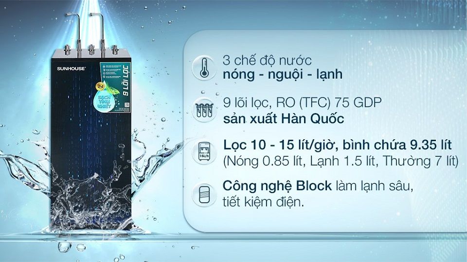 Máy lọc nước R.O nóng lạnh Sunhouse SHA76215CK