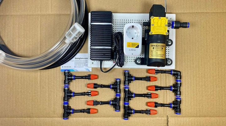 Combo phun sương tưới cây điều khiển từ xa 15 béc 1 hướng nhựa