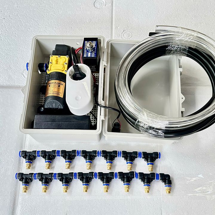 Bộ phun sương tưới cây tự động 15 béc có tủ điện dùng wifi ( tủ điên van từ ổ cắm wifi )