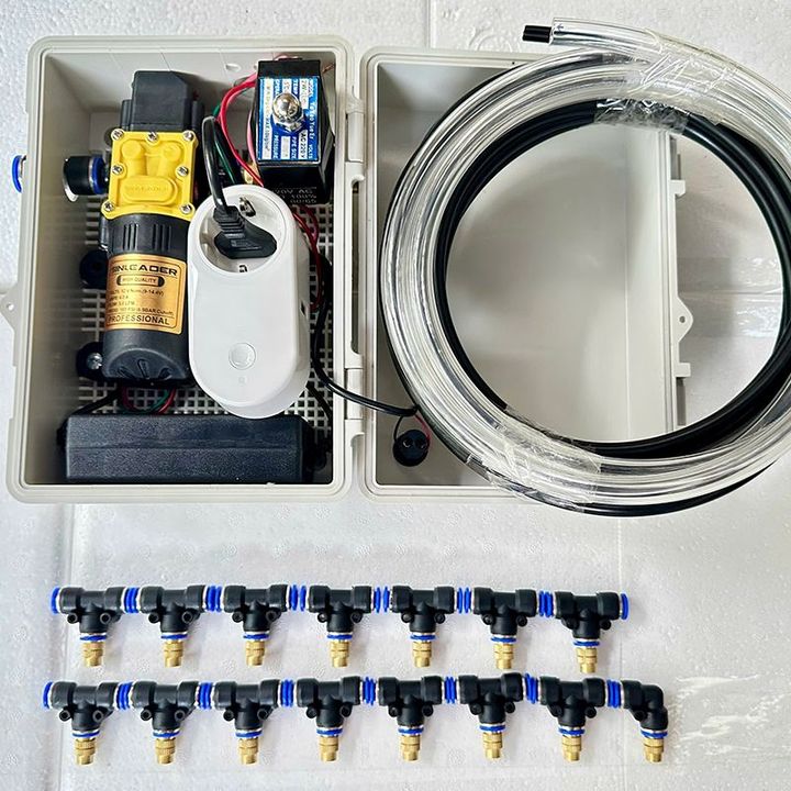 Bộ phun sương tưới cây tự động 15 béc có tủ điện dùng wifi ( tủ điên van từ ổ cắm wifi )