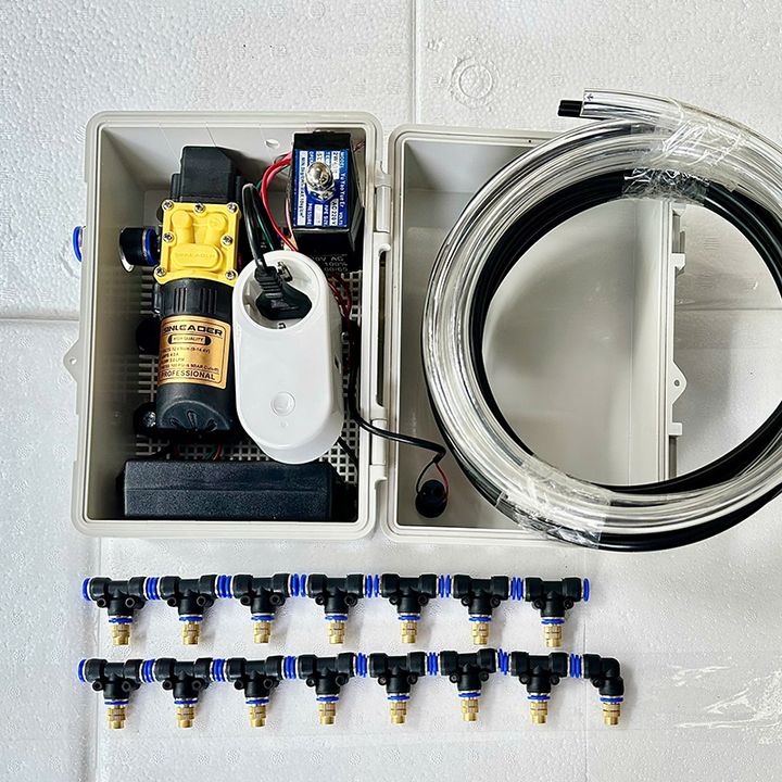 Bộ phun sương tưới cây tự động 15 béc có tủ điện dùng wifi ( tủ điên van từ ổ cắm wifi )