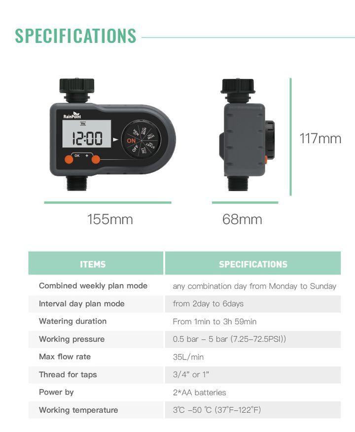 Bô van tưới tự động 20 béc vừa phun vừa tới dùng ống 10mm van nước Rainpoint ITV101