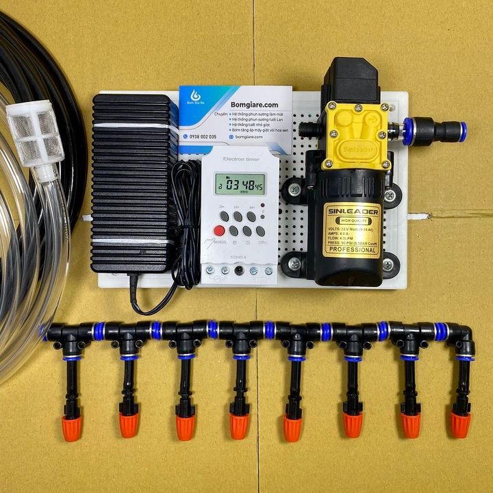 Bộ phun sương tưới lan hẹn giờ tự động 10 béc phun 1 hướng màu cam