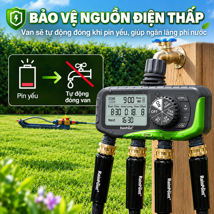 Bộ tưới nhỏ giọt hoặc phun sương tự động 80 béc dùng van nước hẹn giờ RainPoint ITV447