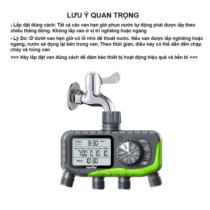 Bộ tưới nhỏ giọt hoặc phun sương tự động 80 béc dùng van nước hẹn giờ RainPoint ITV447