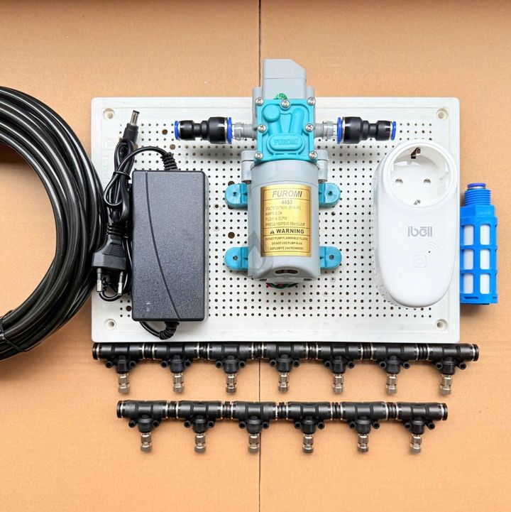Combo bộ phun sương tự động điều khiển từ xa 25 béc bơm OM1521 + ổ wifi