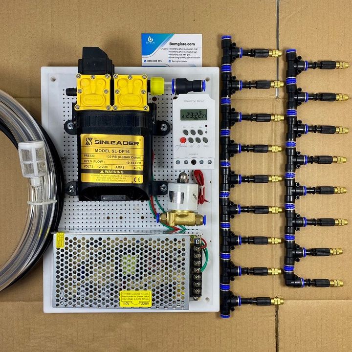 Bộ bơm tưới cây, làm mát mái tôn 20 béc tự động đủ bộ
